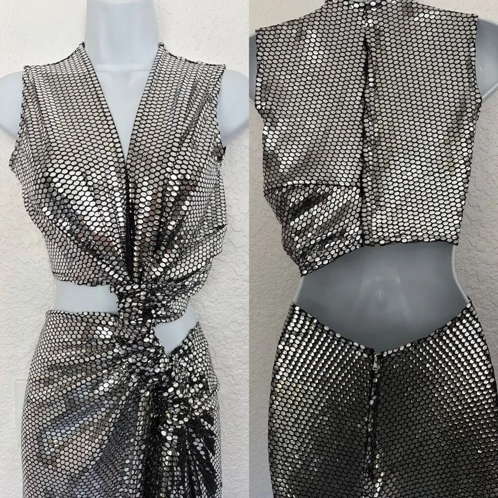 Sid Neigum Disco Tripple Loop Dress in Mirrored Silver Size S